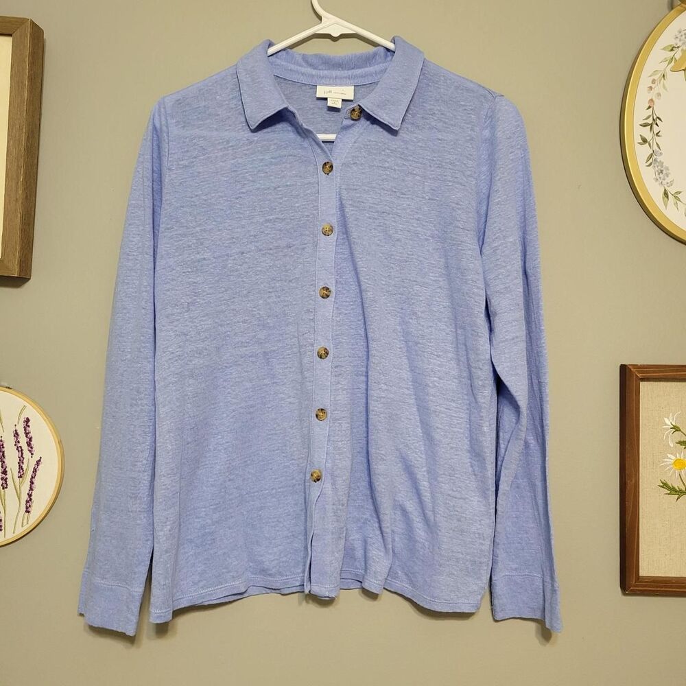 J.Jill Love Linen Blue Collar Cardigan Old Money Quiet Luxury Natural Fiber
